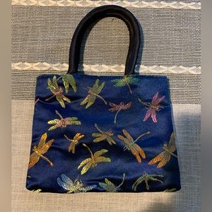Clearance - Dark Blue Satin Dragonfly Brocade Mini Bag